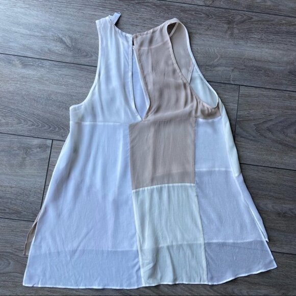 Aritzia Wilfred Pure Silk Colorblock Sleeveless High Low Hem sheer Blouse - Picture 14 of 16